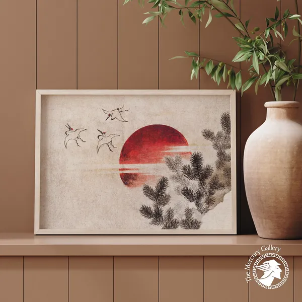 Katsushika Hokusai Birds and Sunset Ukiyo-E Art Print
