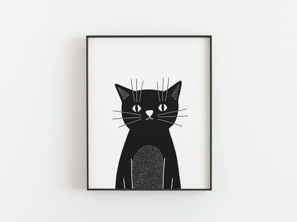 Baby Cat Print, Minimalist Scandinavian Nursery Decor