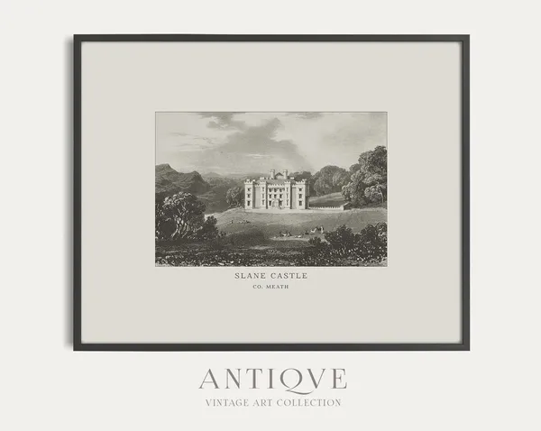 Slane Castle In Boyne Valley, Vintage Irish Engraving Print