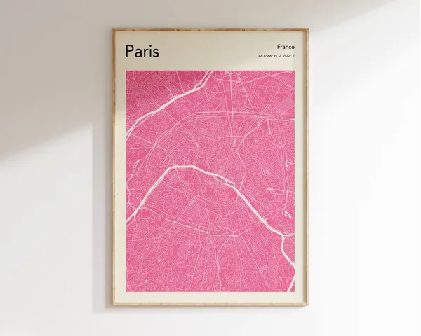Paris City Map Print, Pastel Travel Poster