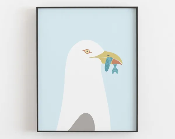 Seagull Bird With Fish Pop Art Nursery Poster