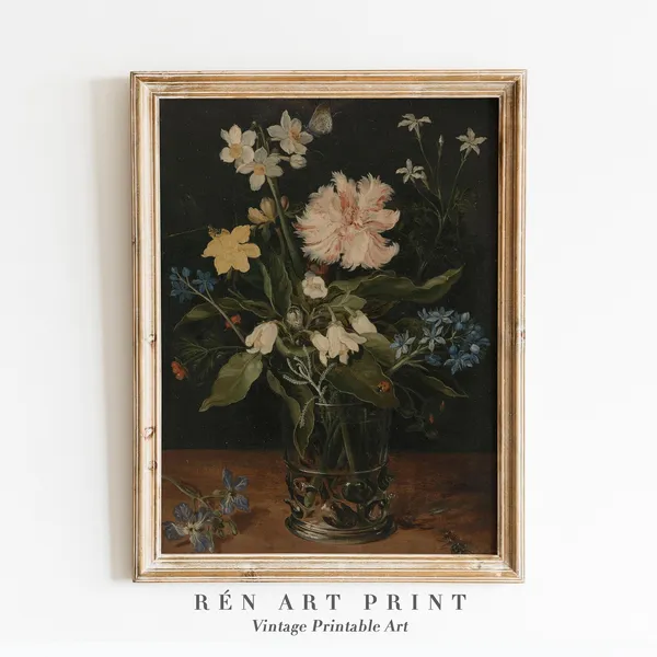 Moody Floral Vintage Flower Painting Art Print
