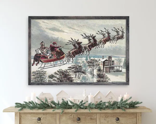 Vintage Santa Sleigh Christmas Art Print
