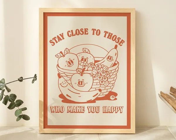 Retro Fruits Illustration Vintage Kettle Kitchen Art Print