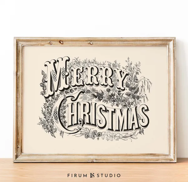 Vintage Christmas Retro Neutral Holiday Art Print