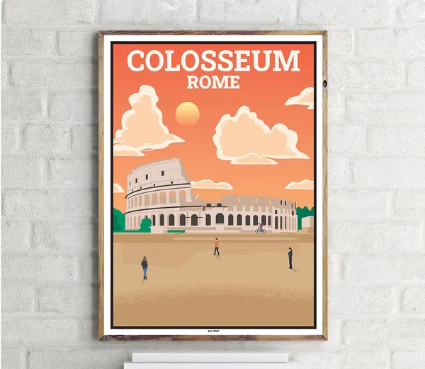 Colosseum Rome Vintage Travel Poster