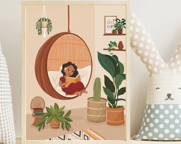 Indian Girl Reading Book, South Asian Art Print