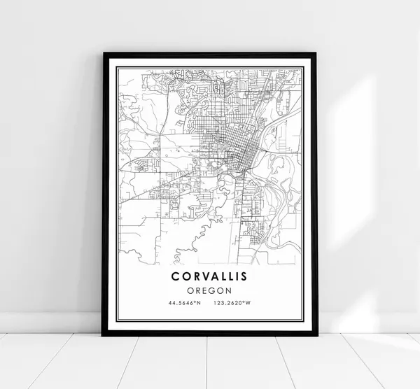 Corvallis Map Print Poster, Oregon City Travel Art
