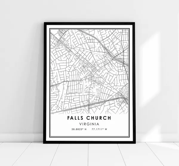 Falls Church Map Poster, Virginia Modern Travel Print