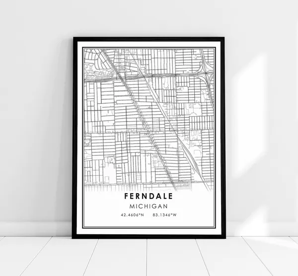 Ferndale Map Print, Modern Michigan Travel Poster