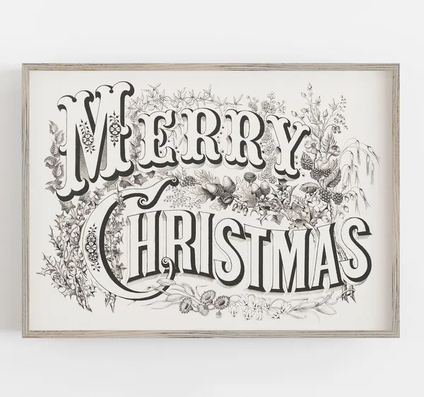 Merry Christmas Black and White Art Print