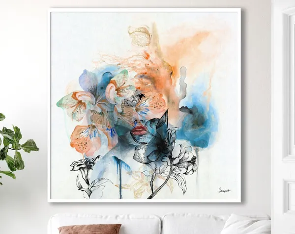 Abstract Woman Painting, Orange and Blue Wall Art