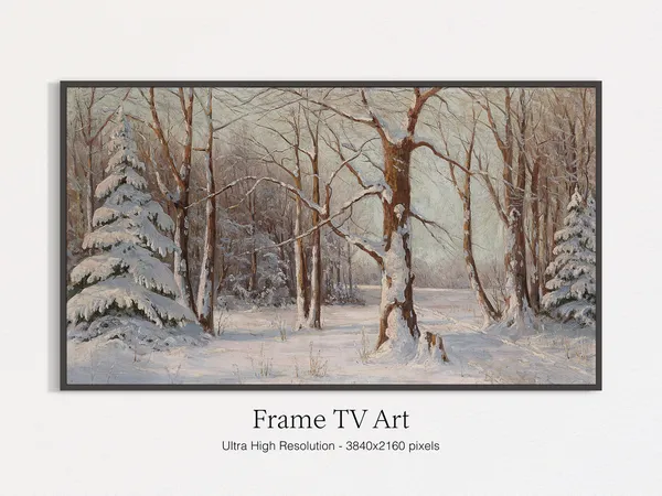 Snowy Forest Vintage Oil Landscape Art Print
