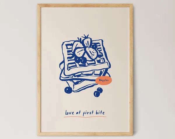 Breakfast Waffles Vintage Food Poster, Kitchen Decor