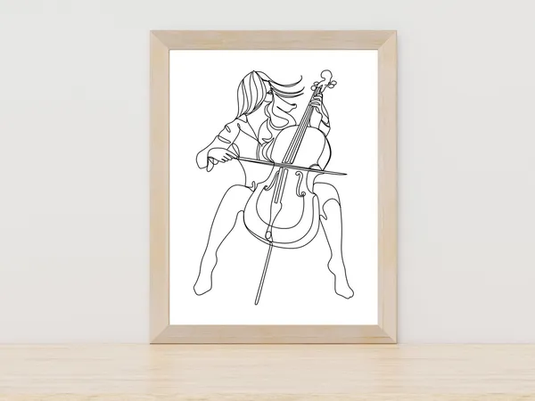 Women Playing Cello Line Art Poster Print