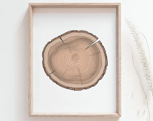 Tree Ring Print, Rustic Woodland Botanical Poster