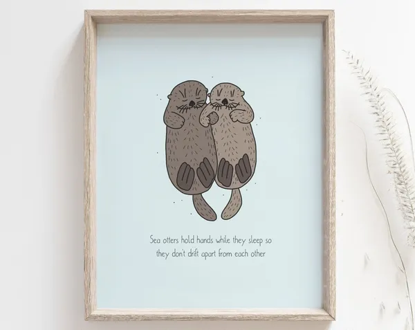 Otter Holding Hands Funny Animal Art Print