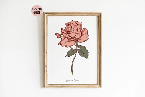 Family Birth Flower Art, Antique Nursery Wall Art