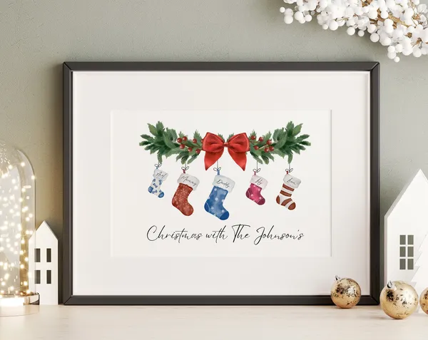 Personalised Christmas Stocking Family Art Print