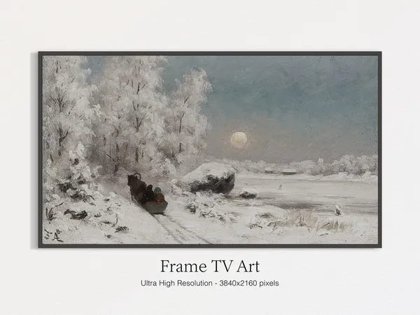 Winter Vintage Painting Art Print for TV Decor