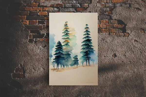 Mysterious Pine Tree Forest Watercolor Art Print