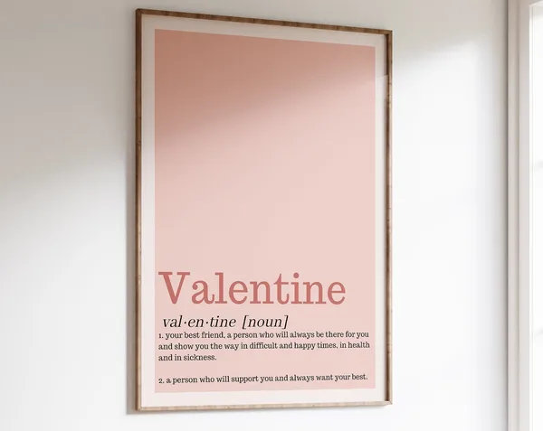 Valentine Definition Print, Pink Wall Art Decor