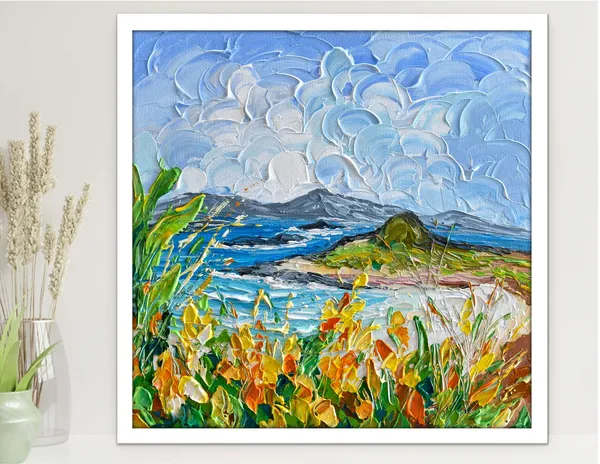 Ocean Mountains Coastal Impressionist Art Print