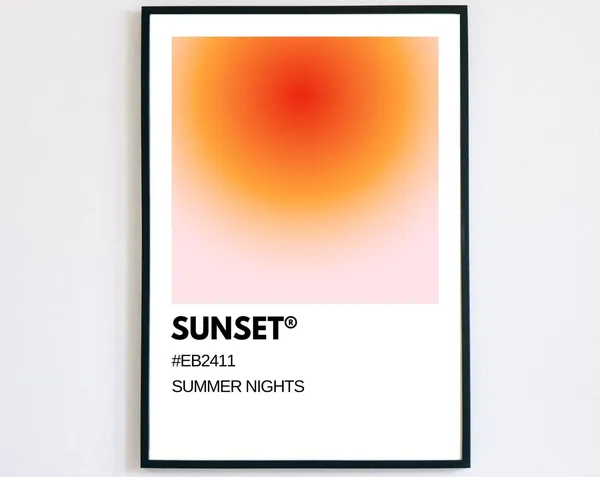 Minimalist Sunset Beach Poster, Tropical Pink Sky