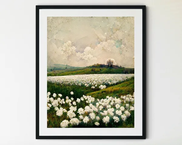 Spring Meadow Landscape, Vintage Art Print