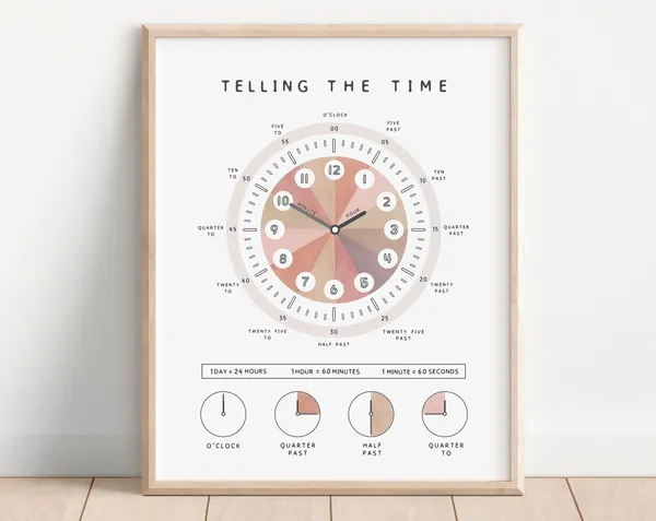 Telling the Time Poster, Neutral Playroom Decor