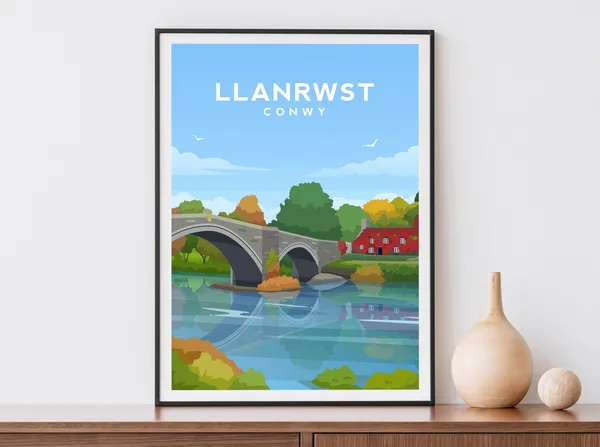 Llanrwst Travel Poster, North Wales Wall Art Print