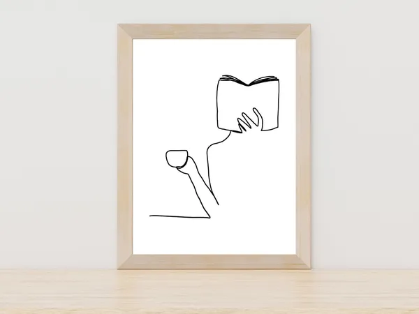 Book And Coffee Fine Line Art, Kitchen Art Print