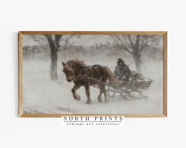 Country Christmas Scenery Art Print, Rustic Farmhouse