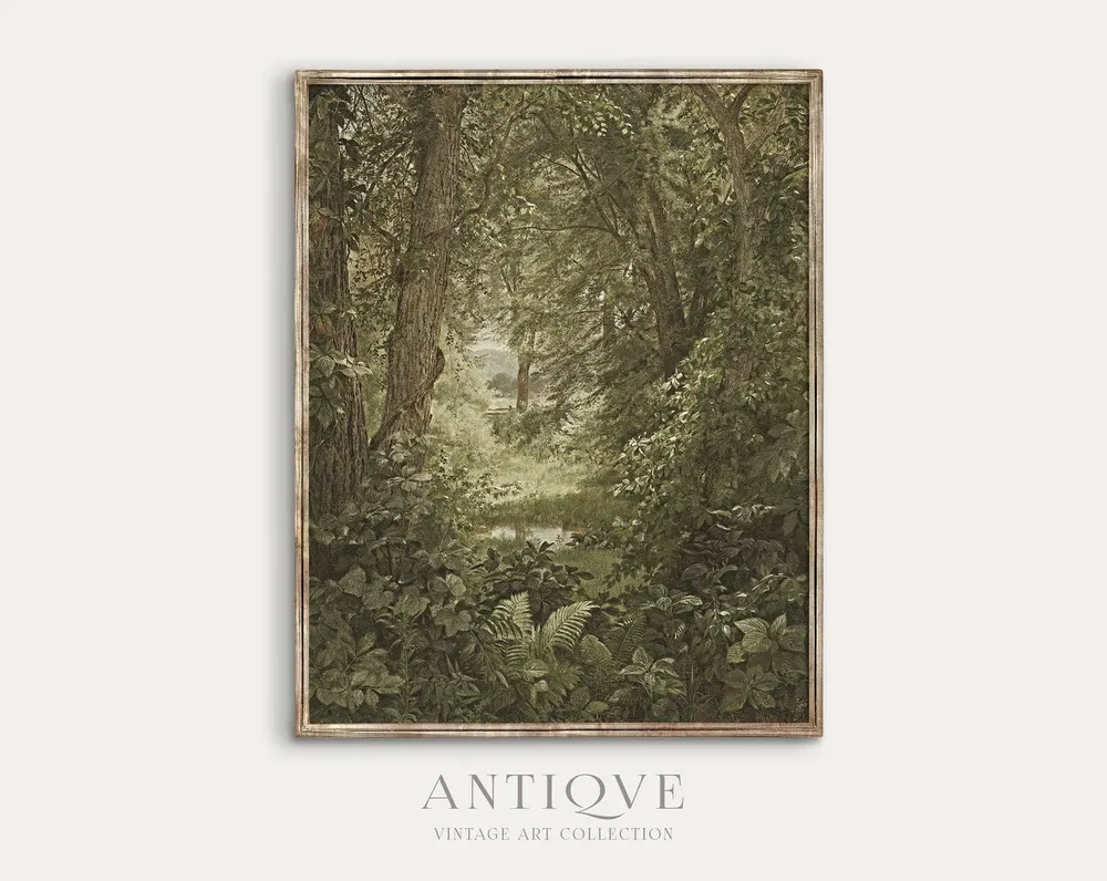 Vintage Forest Print, Green Nature Wall Art