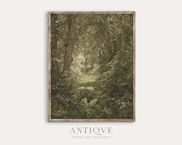 Vintage Forest Print, Green Nature Wall Art