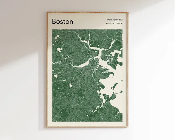 Boston, MA City Map Print, Travel Poster