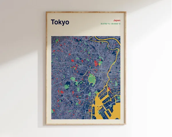 Tokyo Map Print, Custom Colour Map Wall Art