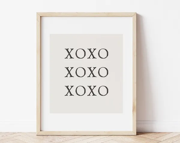 Minimal XOXO Valentines Day Decor Art Print, Black White
