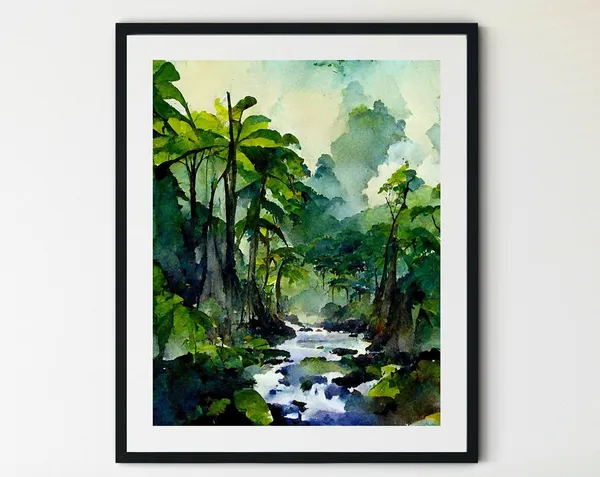 Rainforest Trees Landscape Art Print, Wilderness Decor