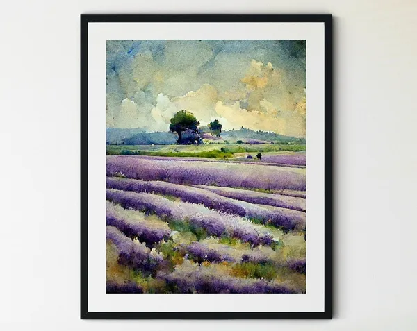Lavender Field Art Print, Spring Meadow Landscape