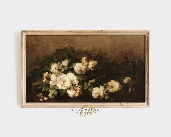 Moody Floral Painting, Vintage Botanical Art Print