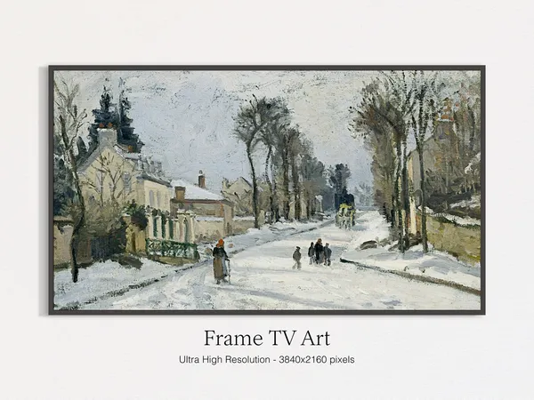 Winter Village Oil Landscape Christmas Art Print