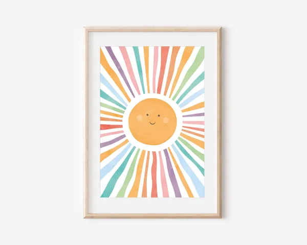 Watercolor Sun Poster, Nursery Room Wall Art