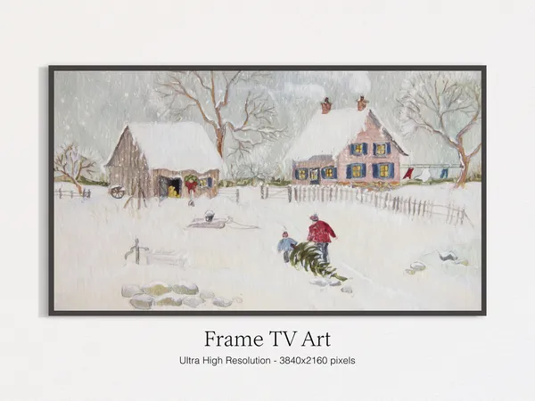 Winter Village Painting Christmas Season Art Print
