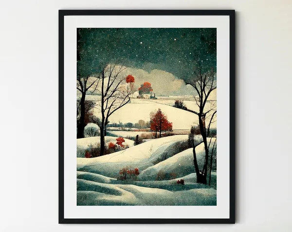 Winter Landscape Watercolor Art Print, Rustic Forest