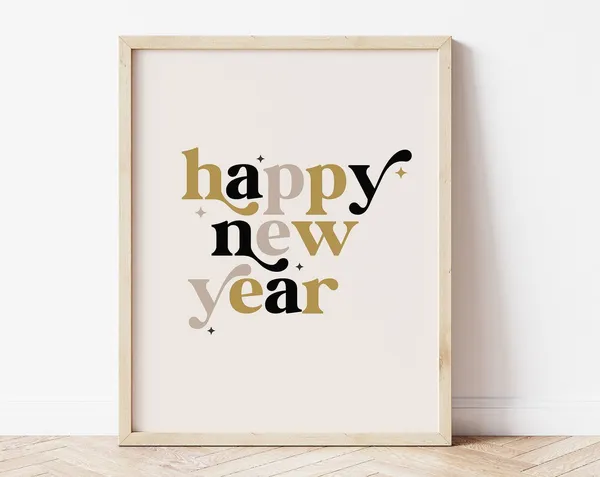 Happy New Year Typography Art Print, Party Decor