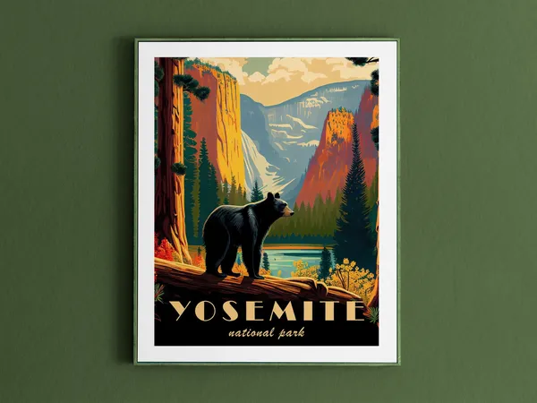 Yosemite Vintage Travel Poster, USA Landscape