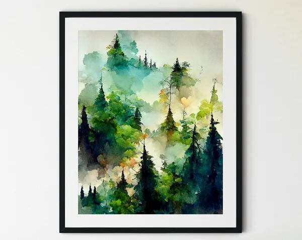 Winter Forest Watercolor Landscape Art Print