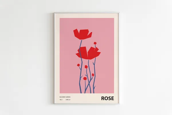 Colorful Rose Illustration, Abstract Botanical Art Print