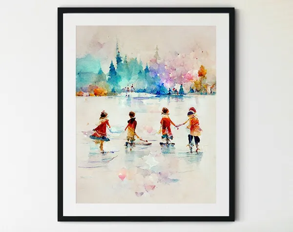 People Ice Skating Christmas Winter Wall Art Print